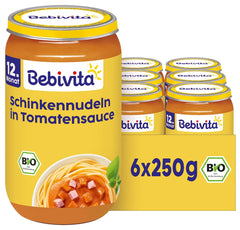 Mese de la 12 luni încolo: Șuncă și paste în sos de roșii, 250 g, pachet de 6 (6 x 250 g)