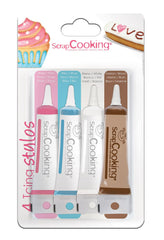 Scrapcooking - 4 stylos déco blanc, rose, bleu, chocolat 4X20G