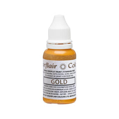 Sugarflair Edible Drop Paint Liquid Gold - Colorant alimentaire pour pâte à sucre, crème au beurre - Peut être utilisé avec un aérographe - 14ml