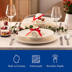 Villeroy & Boch - Manufacture Rock Blanc Geschirrset 6 teilig weiß, Spülmaschinenfest, Mikrowellensicher, Geschirr Modern, Starter Set, Speiseteller, Pastateller, Müslischalen, Premium Porzellan