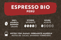 Café Royal Bio Espresso Pérou – Cafés à café 100 % Arabica, aromatiques intenses, rôtis foncés, étoiles 4/5, Bio & Fairtrade, 500 g de pots de fleurs