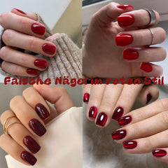 96 pièces d'ongles courts en acrylique rouge à couverture complète – ongles artificiels brillants naturels et confortables pour le Nouvel An pour femmes et filles (style rouge et brillant)