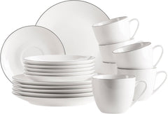 Seria MÄSER Felise, serviciu elegant de cafea pentru 6 persoane, atemporal, cu margine neagră, porțelan, alb