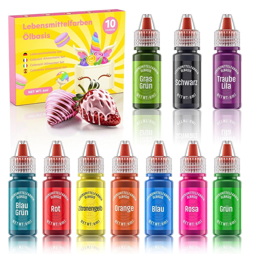 Colorant alimentaire liposoluble, 10 couleurs de colorant alimentaire à base d'huile pour la décoration de gâteaux au chocolat, ensemble de colorants alimentaires hautement concentrés pour fondant, cupcake, pâtisserie, colorant alimentaire - 6 ml chacun