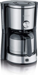 Machine à expresso SEVERIN "TypeSwitch" avec carafe thermique, AromaSwitch pour choisir entre 2 profils de distribution, machine à café jusqu'à 10 tasses, 1000W, acier inoxydable brossé-noir, KA 4845