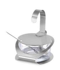 Bol à fromage/sucre HENDI avec récipient en verre et cuillère en acier inoxydable, récipient en verre, ø130, x(H)90mm, acier inoxydable 18/0