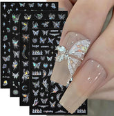 4 feuilles holographiques Laser blanc Schmetterling Nagelsticker,Y2K Aurora Schmetterling Stern Nail Sticker 3D Flamme Herz Nageldesign Nagelsticker Selbstklebend Nagel Sticker Nagel Zubehör Nail Art