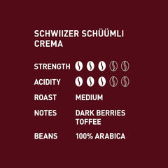 Schwiizer Schüümli Café en grains torréfaction moyenne, crème 1 kg – Force 3/5 – Certifié UTZ (lot de 4)