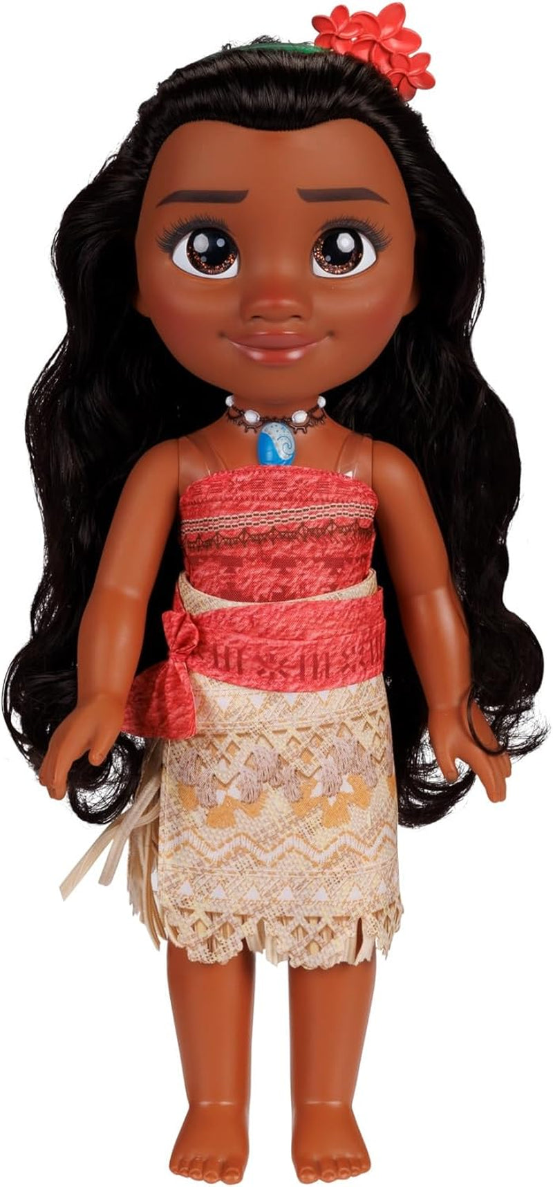 Păpușă Disney Prințesa Moana 35 cm, ochi reflectorizanți cu sclipici, articulații mobile, ținută detașabilă, clemă floare, păr lung, pentru fete cu vârsta de 3 ani și peste