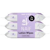 Naïf - Lingettes humides sans plastique - 162 pièces (3 paquets de 54 lingettes chacun) - pour bébés et enfants - fesses, corps, visage - à l'aloe vera et bambou - 0% parfum et alcool