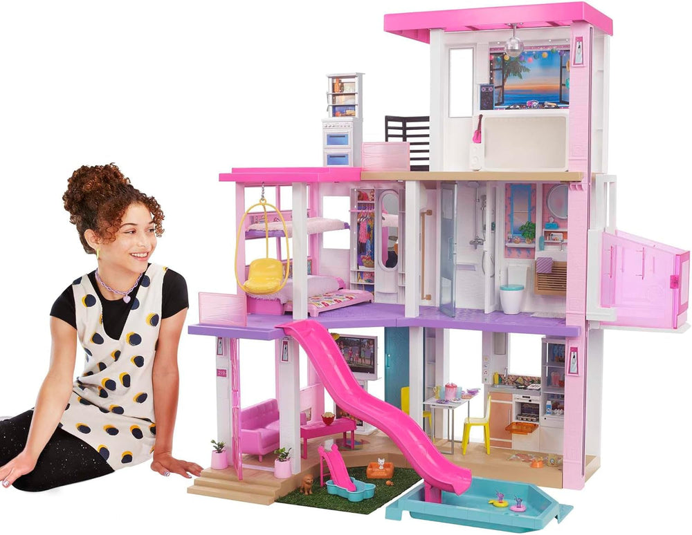Barbie Dream House (114 cm), maison de poupée à 3 étages, piscine, toboggan, ascenseur pour fauteuil roulant, 75 accessoires, poupées, convient comme cadeau pour les enfants âgés de 3 ans et plus, GRG93 Naty Shop Dollhouses version 2021