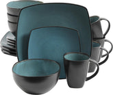 Set de veselă Gibson 99813.16R Elite Soho Lounge cu glazură reactivă pentru 4 persoane, 16 piese, efect bicolor albastru-verde/negru