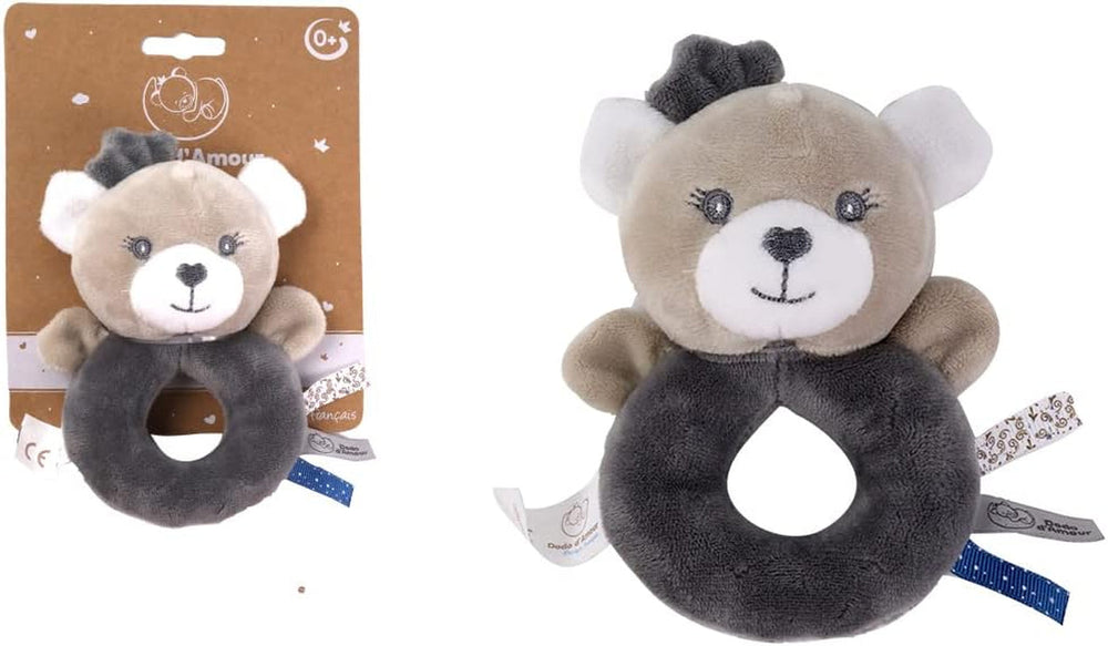 - Peluche avec hochet - Ours - 012290 - Gris - Polaire - Naissance - Peluche - Bébé - Apaisant - Doux - Lavable - 13 cm x 10 cm - Dès 0 mois Jouets pour bébé Naty Shop Titre par défaut