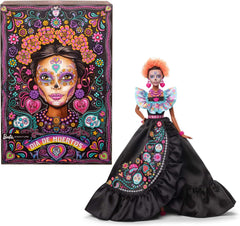 Poupée Barbie Signature, Figurine de collection Día De Muertos 2024 en robe noire et haut bleu à volants, imprimé brodé et accessoires colorés, HRM72