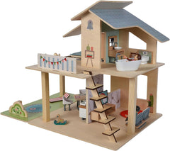 Eichhorn - Maison de poupée avec accessoires - Incl. meubles et 3 figurines, Non assemblé, En bois, 25 pièces, 53X36X44 cm de large, À partir de TROIS ans Naty Shop maisons de poupées