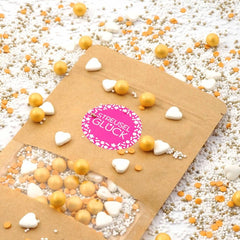 Streusel Glück, Sprinkles aux coeurs blancs et boules dorées, 40 grammes Sprinkles Naty Shop