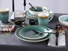 Creatable, série Caldera, service de table en grès allant au lave-vaisselle et au micro-ondes, fabrication de qualité (ensemble combiné vert 8 pièces)