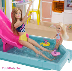Barbie Dream House (114 cm), maison de poupée à 3 étages, piscine, toboggan, ascenseur pour fauteuil roulant, 75 accessoires, poupées, convient comme cadeau pour les enfants de 3 ans et plus, GRG93 Naty Shop Doll Houses