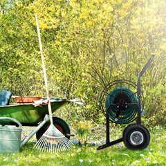 Dévidoir Relaxdays, enrouleur de tuyau mobile, raccord 1/2" et 3/4", tuyau jusqu'à 80 m, 2 roues, métal, noir