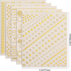 MWOOT 10 feuilles d'autocollants dorés pour ongles, autocollants pour nail art, autocollants 3D pour ongles, ensemble de bandes de lignes, décoration métallique DIY