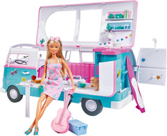 Simba Steffi Love Hawaii Camper / Puppe mit aufklappbarem Camper / inkl. Küche / Sitzecke / Bett / Tisch und viel Zubehör / L:51cm / 29cm / Für Kinder ab 3 Jahren geeignet, 105733523