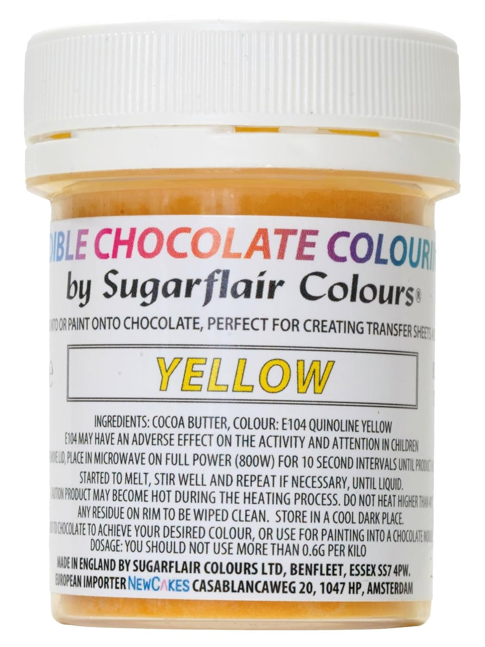 Colorant alimentaire Sugarflair Chocolate Yellow Colorant alimentaire pour chocolat - Beurre de cacao bio coloré, colorant chocolat pour colorer chocolat, pralines - 35g