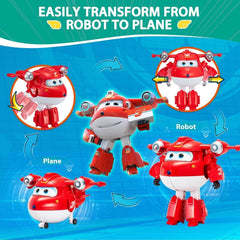 Super Wings 5" Transforming Characters 2-Pack Transforming Supercharged Jett + Tino Transformer Toy pour garçons et filles à partir de 3 ans Figurines d'action rouges Naty Shop
