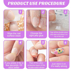 240 pièces de tampons de colle à ongles, feuille adhésive pour faux ongles, 10 feuilles d'autocollants double face transparents, respirants et super collants (gelée en gel) pour manucure et ongles artificiels, y compris un kit de manucure