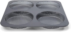 Hamburgerbrötchen, Perforiert, Antihaftbeschichtet, 4 Runde Mulden Mit Je 12 Cm, Pfannengröße 28 X 28 Cm, 2,5 Cm Tief, Mittelgroß, Schwarz Matrite si tavi pentru copt Naty Shop