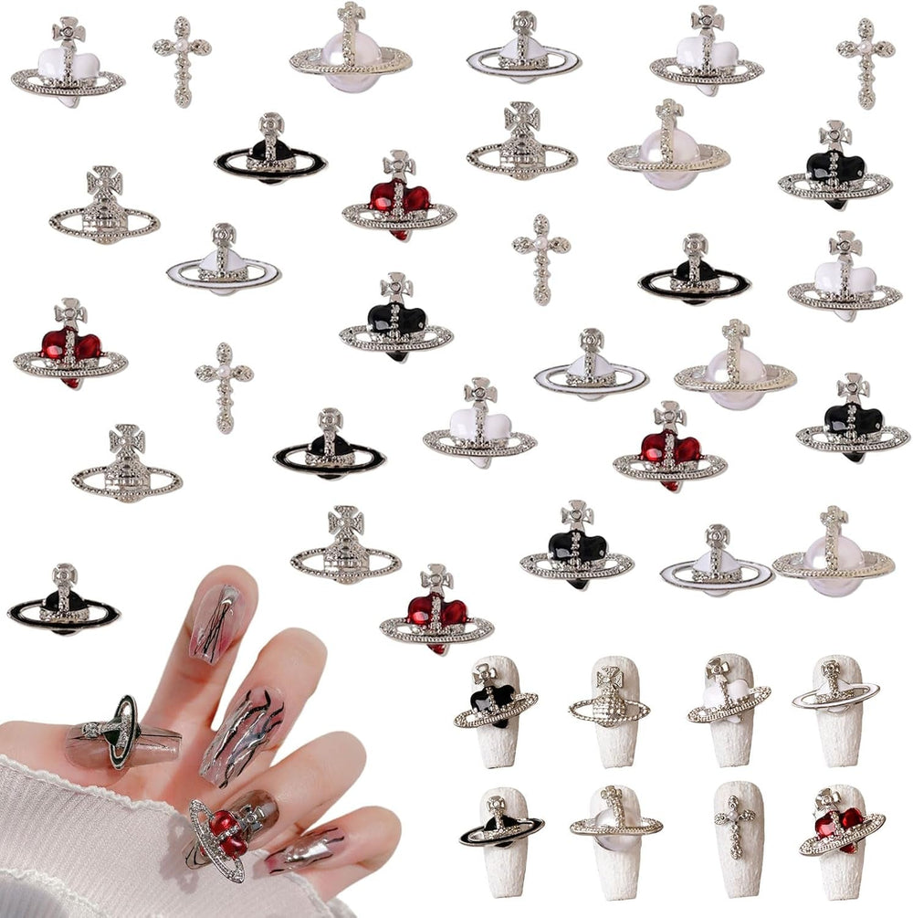 Planet Nail Art Charms, 32 pièces Saturn Shape Nagel Edelsteine pour acrylique, strass Nagel Strasssteines Mädchen Nail Art DIY Handwerk Dekoration Zubehör