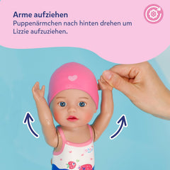 BABY Born Schwimmende Lizzie 30cm, Aufzieh-Badepuppe, wasserfest, funktioniert ohne Batterien, für Kinder ab 1 Jahr