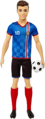 Barbie You Can Be Anything Series Poupée Ken Joueur de Football Cheveux Bruns Poupée Ken T-shirt Bleu Football 1X Poupée Ken Joueur de Football Cadeau Enfants 3 Ans Jouets Hcn15 Naty Shop Poupées Simple 11,5 Pouces