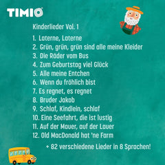 TIMIO Disc Set #1 : 5 disques audio pour TIMIO Player | Apprenez les couleurs, les animaux sauvages, les instruments de musique, 96 comptines Vol 1, les parties du corps | 8 langues incluses | Jouet d'apprentissage de 2 à 6 ans Bebe Naty Shop jouets