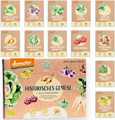 Set de semințe de legume organice - 12 varietăți de semințe de legume Demeter | Semințe de legume rare și de familie, toate polenizate liber | Soiuri de legume de familie pentru balcoane, paturi înalte, grădini și cadou | Loveplants