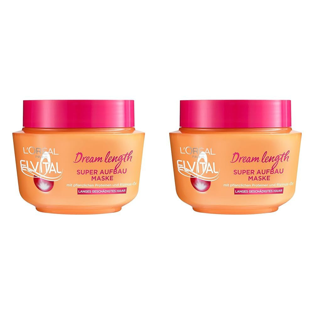 L'Oréal Paris Masque Capillaire Anti Fourches Elvital pour cheveux longs et abîmés, Soin à rinçage intensif, Aux vitamines végétales et à l'huile de ricin, Masque Super Constituant Dream Longueur, 1 x 300 ml Naty Shop Hair Mask Default title