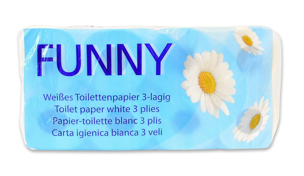 Papier toilette amusant AG-014, 3 épaisseurs, 250 feuilles, 9,5 cm x 11 cm, blanc, paquet unique de 8 rouleaux
