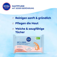Șervețele umede NIVEA BABY Soft & Cream pentru bebeluși (4 x 57 bucăți)