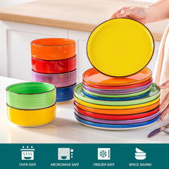 Service de table pour 6 personnes Vancasso Bonita Service de table en grès 18 pièces Ensemble de bols et d'assiettes Service rond Combinaison de 6 assiettes plates Assiettes à salade et bols chacune