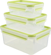 Emsa 515585 Clip alimentaire et fermeture | Ensemble 3 pièces | plastique | transparent / vert | 0,55 / 1 / 2,2 litres Boîtes de conservation alimentaire Naty Shop Vert 0,55 L+1,00 L+ 2,20 L