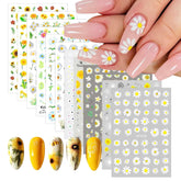 Autocollants pour ongles effet 3D, 12 feuilles, durcissement UV, fleur longue durée, autocollants pour ongles, marguerite jaune et blanche, pour Nail Art