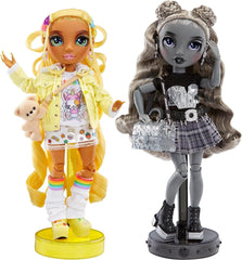 Ediție Specială Rainbow High Shadow High - Gemenele Madison Sunny și Luna - 2 păpuși la modă cu ținute galbene și gri de designer, mix & match, cu accesorii - Pentru colecționari și copii cu vârsta cuprinsă între 4 și 12 ani