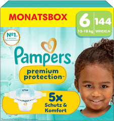 Pampers Premium Protection Taille 6, 144 couches, 13 kg-18 kg, notre protection n°1 contre la peau et les fuites