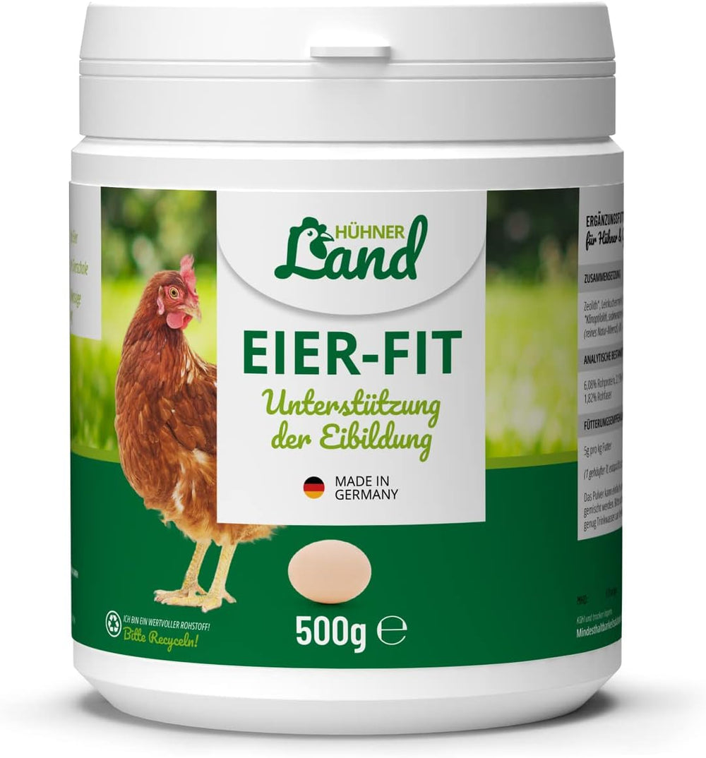 HÜHNER Land Eier-Fit für Legehennen 500g - Futterergänzung für Hühner, Legeleistung Zusatz für Hühner, Zusatz Eier, Eibildung, kräftiger Dotter, stabile Schale, gesunde Eier, Vitamine