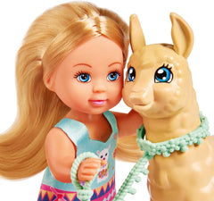 Simba 105733497 - Poupée d'amour Evi dans une jolie tenue d'alpaga et une laisse, 12 cm, pour enfants de 3 ans et plus