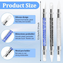 3 pièces Nagel Pinsel Silicone, Nagelkunst Skulptur Stift, Double Köpfe DIY Maniküre Werkzeug, Strassstein Picker, Gel Schnitzen Pinsel For Design, Shaping Drawing Carving Nagelfolie