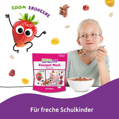 FRECHE FREUNDE Muesli de petit-déjeuner bio Mélange de muesli croquant aux baies d'Edda pour écoliers avec fraises lyophilisées Vegan 6 Pack (6 x 280g)