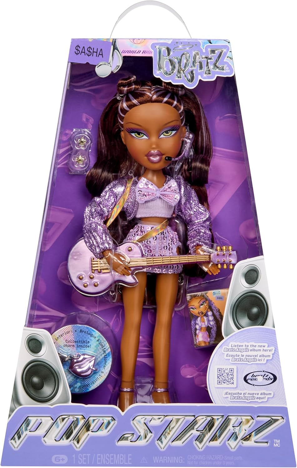 BRATZ Pop Starz Sasha – Poupée mannequin avec porte-clés, tenue et accessoires musicaux à collectionner