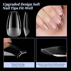 Ongles artificiels courts 500 pièces bouts d'ongles à couverture complète en gel souple pour ongles en gel 12 tailles bouts d'ongles pré-polis pour ongles en gel Ongles artificiels courts Extensions d'ongles de cercueil avec boîte