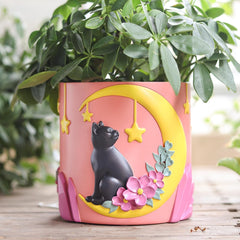 Ghivece drăguțe GUGUGO cu pisică lunară, ghiveci unic cu drenaj, culori curcubeu, ghivece mici pentru plante de apartament, ghiveci distractiv pentru grădină suculente, cadou, decorațiune pentru casă (C)
