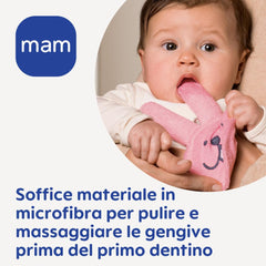 MAM Rabbit Anneau de dentition, gant de soins bucco-dentaires en microfibre, 0 mois et plus, rose